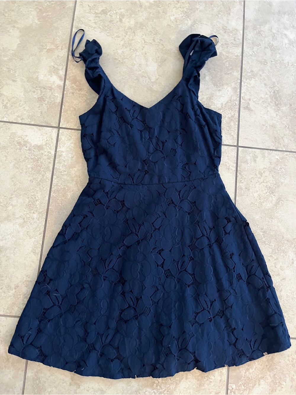 Navy cocktail dress floral a line montaeu